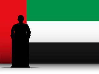 Image showing United Arab Emirates Speech Tribune Silhouette with Flag Backgro