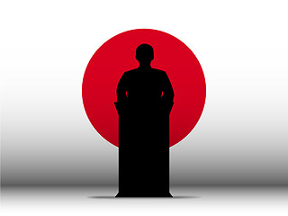 Image showing Japan Speech Tribune Silhouette with Flag Background