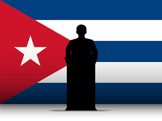 Image showing Cuba Speech Tribune Silhouette with Flag Background