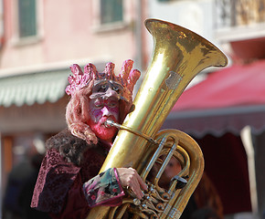Image showing Funny man trombone player