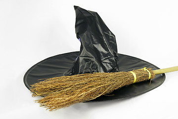 Image showing Halloween hat and broomstick