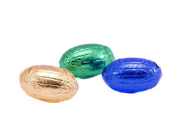 Image showing Easter chocolate eggs in foil isolated on white 