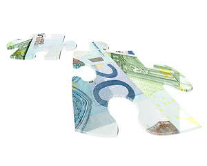 Image showing two pieces of Euro banknotes puzzle