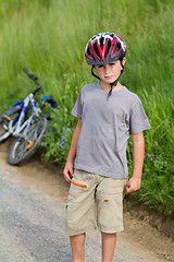 Image showing portrait of boy bicyclist with helmet