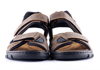 Image showing Brown man's Shoes Sandals with Velcro fastener 