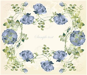 Image showing Greeting card with rose. Illustration  roses. Beautiful decorative framework with flowers.