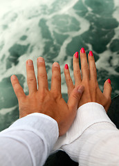 Image showing Men's and Women's tanned hands