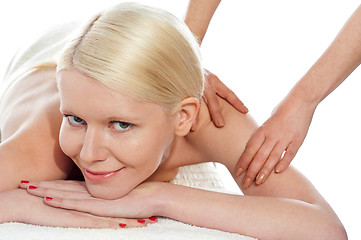 Image showing Young sexy woman getting spa treatment