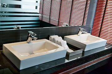 Image showing two square sink in the bathroom