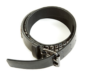 Image showing Black leather belt with steel buckle