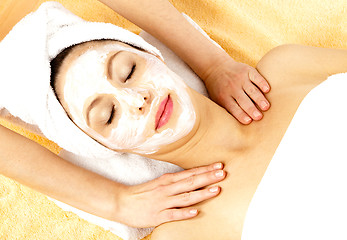 Image showing young beautiful brunette woman doing wellness with massage