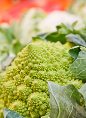 Image showing fresh green romanesco on a market closeup