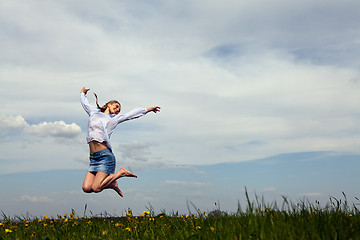 Image showing young woman is happy outdoor in summer