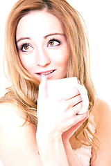 Image showing young beautiful girl with a cup of coffee