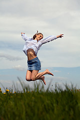 Image showing young woman is happy outdoor in summer