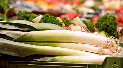 Image showing fresh green leek on the market