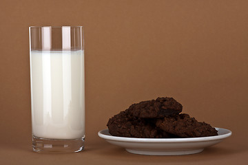 Image showing chocolate cookies with a glass of milk