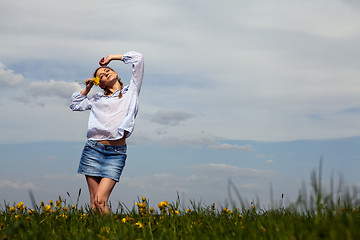 Image showing young woman is happy outdoor in summer