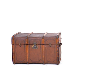 Image showing vintage retro brown wooden big chase suitcase isolated on white background