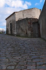 Image showing Paved medieval street in Savoca village, Sicily, Italy