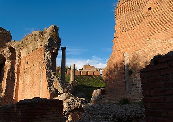 Image showing Ruins of ancient Greek and Roman theater in Taormina, Sicily, Italy