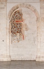 Image showing Semicircular niche with fresco remains in medieval church in Milazzo, Sicily