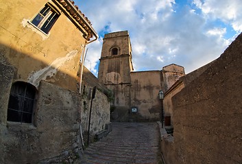 Image showing Fisheye view of medieval street  in Savoca, Italy 