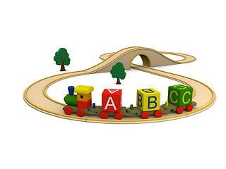 Image showing Wooden toy train carrying alphabet letters