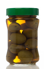 Image showing Olives in glass jar