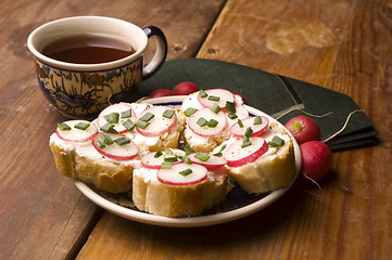 Image showing Sandwich with cheese, radish and chive - Healthy Eating 