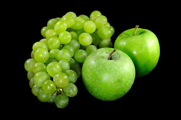 Image showing Apples and grapes on  black background