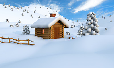 Image showing Winter log cabin