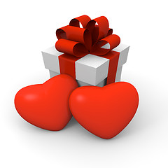 Image showing Valentine's Day gift box with two big red hearts