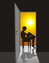 Image showing Sitting girl in the doorway