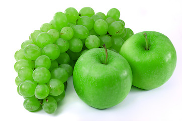 Image showing Apples and grapes on  white background