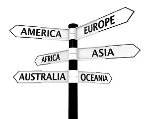 Image showing Signpost with continents