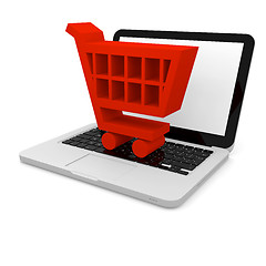 Image showing Shopping trolley on laptop