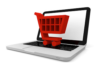 Image showing Shopping trolley symbol on laptop