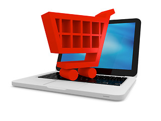 Image showing Shopping cart on laptop