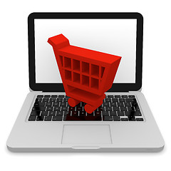 Image showing Shopping trolley on laptop