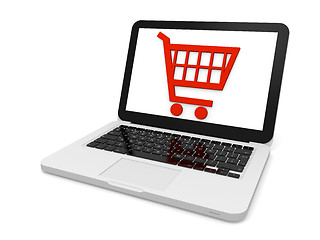 Image showing Shopping trolley on laptop screen