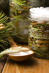 Image showing Natural medicine - syrup made of pine sprouts 