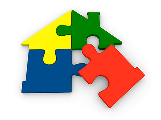 Image showing Puzzle pieces in shape of house