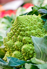 Image showing fresh green romanesco on a market closeup