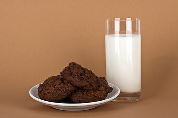 Image showing chocolate cookies with a glass of milk