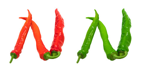 Image showing Letter N composed of green and red chili peppers