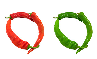 Image showing Letter O composed of green and red chili peppers