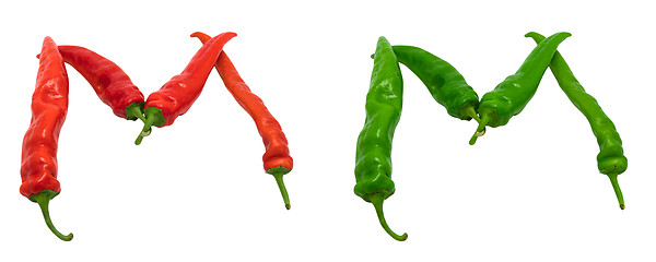 Image showing Letter M composed of green and red chili peppers