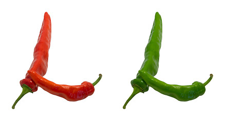 Image showing Letter L composed of green and red chili peppers