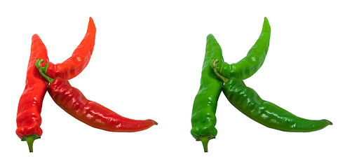 Image showing Letter K composed of green and red chili peppers